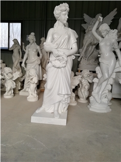 Beautiful White Marble Lady Angel Sculpture