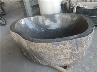 Freestanding Natural Solid Stone Soaking River Stone Bathtub