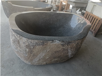 Freestanding Natural Solid Stone Soaking River Stone Bathtub