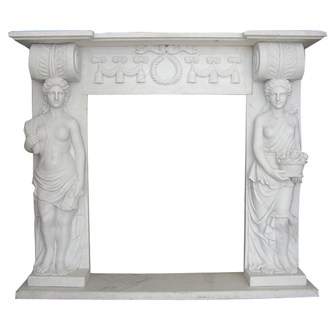 Human Carved White Marble Fireplace Mantel