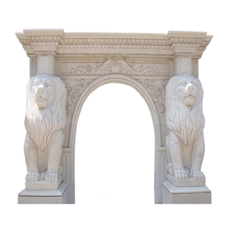 New Design Natural White Marble Lion Carved Fireplace
