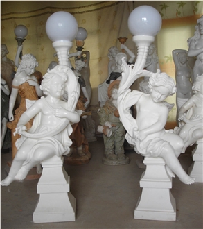 RF Outdoor White Marble Statue Of Four Seasons With Lamp