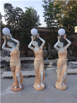 RF Outdoor White Marble Statue Of Four Seasons With Lamp