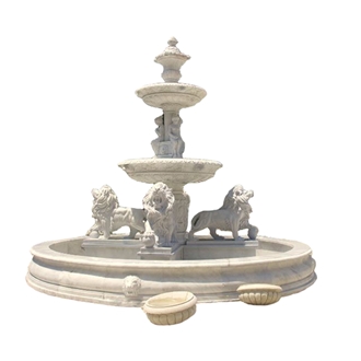 White Marble Water Fountain With Handcarved Statue