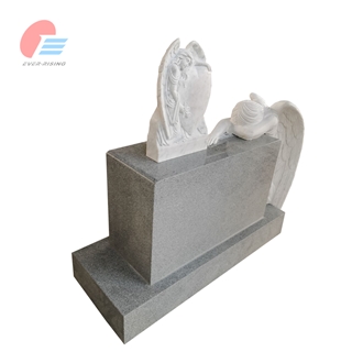 Light Grey Granite Tombstone With White Marble Daley Statue