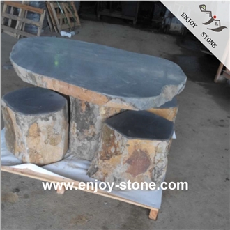 Grey Basalt Outdoor Stone Table Set