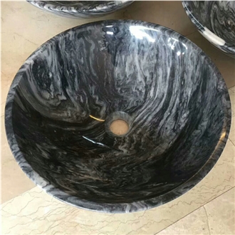 China Cloudy Grey Marble Round Bathroom Sinks