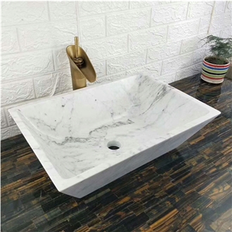 Italy Carrara White Marble Art Squre Sink