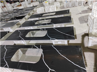 Black  Artificial Quartz Stone Kitchen Countertops Xuri