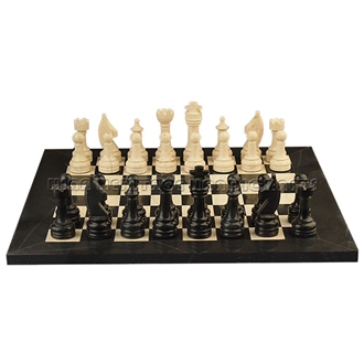 Jet Black & Botticino Marble Chess Set Stone Gifts