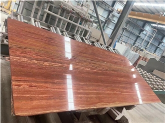 Red Travertine Slabs Polished And Filled For Interior Design