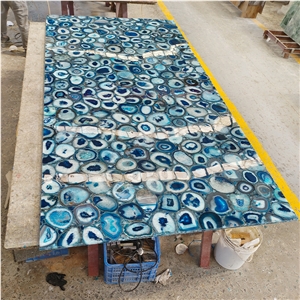 Custom Blue Agate Slabs Semi Precious Stone Wall Panels