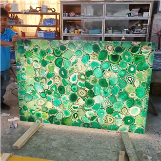 Natural Backlit Green Agate Flooring Gemstone Tiles
