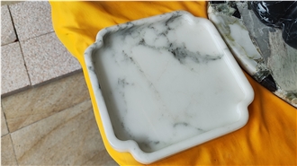 Calacatta Carrara White Marble Square Tea Trays For Kitchen Decor