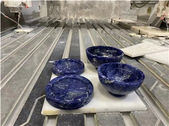 Luxury Blue Sodalite Stone Bowls For Kitchen Accessories