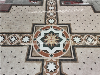 Botticino And Light Emperdor Marble Floor Waterjet Carpet Medallion