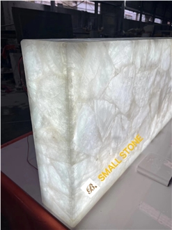 White Crystal Quartz Semiprecious Slabs With  Light Table