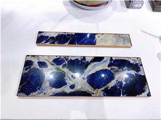 Luxury Sodalite Stone Tea Tray Handicraft