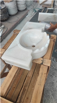 Custom Cheaper Guangxi White Marble  Wash Basin For Bathroom