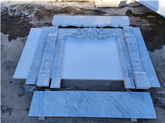 Indoor Design Carrara White Marble Stone Fireplace Mantel