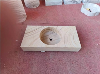 Natural Yellow Wooden Sandstone Restangle Sink