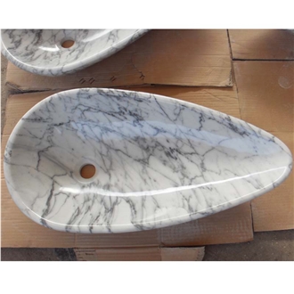 Bianco Carrara White Marble Oval Sink Polished