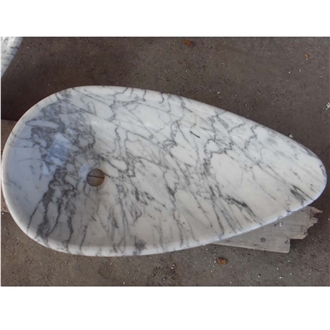 Bianco Carrara White Marble Oval Sink Polished