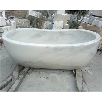 China Guangxi White Marble Oval Bathtub Polished
