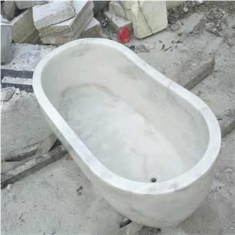 China Guangxi White Marble Oval Bathtub Polished
