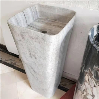 Crystal Wooden Marble Bathroom Pedestal Sink