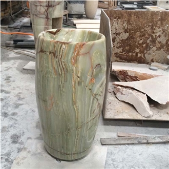 Green Onyx Pedestal Sinks 42X42x85cm Polished