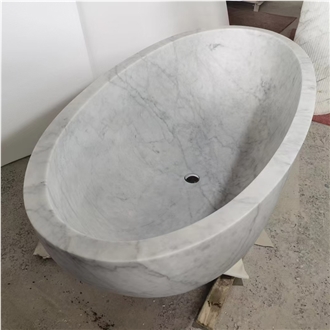 Italy Bianco Carrara White Marble Oval Bathtub For Hotel