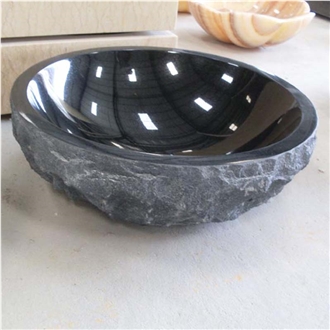 Shanxi Black Granite Sink Polished Inside Nature Outside