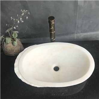 Snow White Marble Oval Bathroom Sink