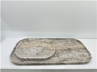 Silver Travertine Oval Stone Tray Home Decor Products