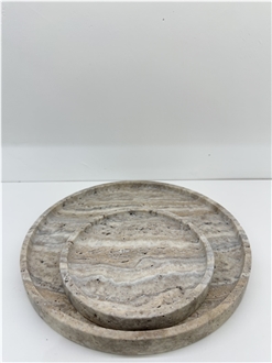 Silver Travertine Round Stone Tray Home Decor Products