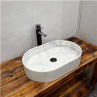 Marble Arabescato Oval Design Wash Basin For Bathroom