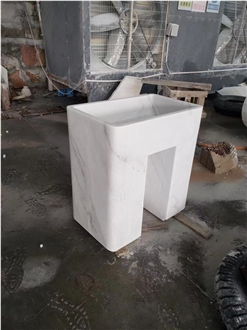 Solid Marble Volakas Pedestal Bathroom Counter Wash Basin