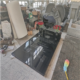 China Black Granite Monuments With Angel Sculpture