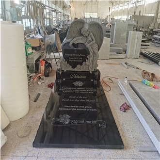 China Black Granite Monuments With Angel Sculpture
