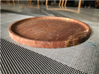 Red Travertine Circle Tray Home Decor Products