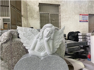 Gray Granite Heart Sculpted Angel Monument