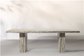 Customized Rectangle Grey Travertine Dining Table