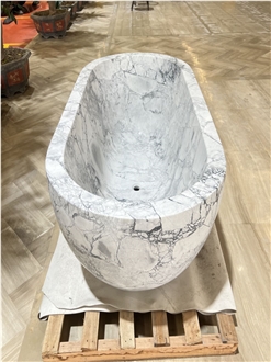 Indoor Carrara White Oval Marble Bathtub