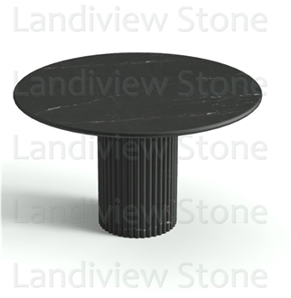 Nero Marquina Marble Cave Fluted Round  Dinning Table