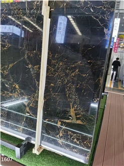China Mystique Dark Tiles Nero Portoro Black Marble Big Slab