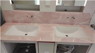 Pink Onyx Big Slabs Transmitting Light Wall Tile Table Use
