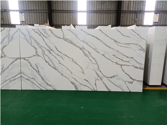 GOLDTOP 5066 Calacatta Fendy White Quartz Slabs