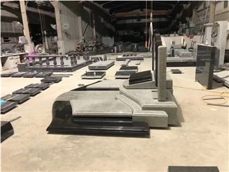 Black Granite Gravestone Set For Cemetery