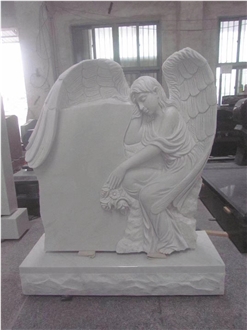 White Marble Angel Memorials Tombstone